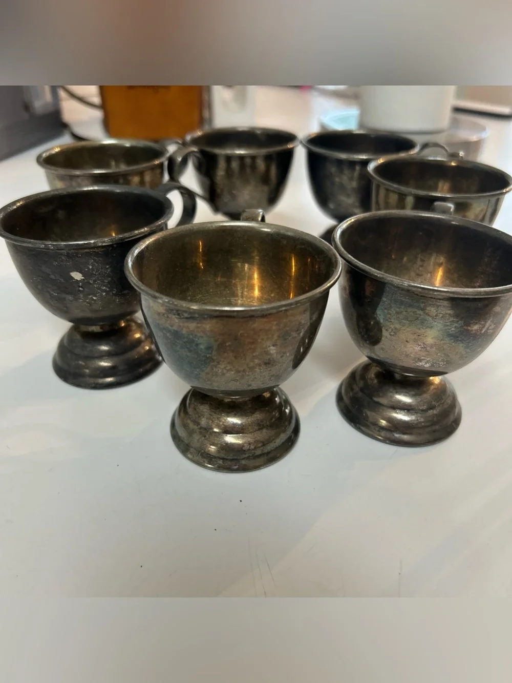 Vintage Nickel Silver EP Footed Japan Tea Cups Set of 7 Antique Serving-ware